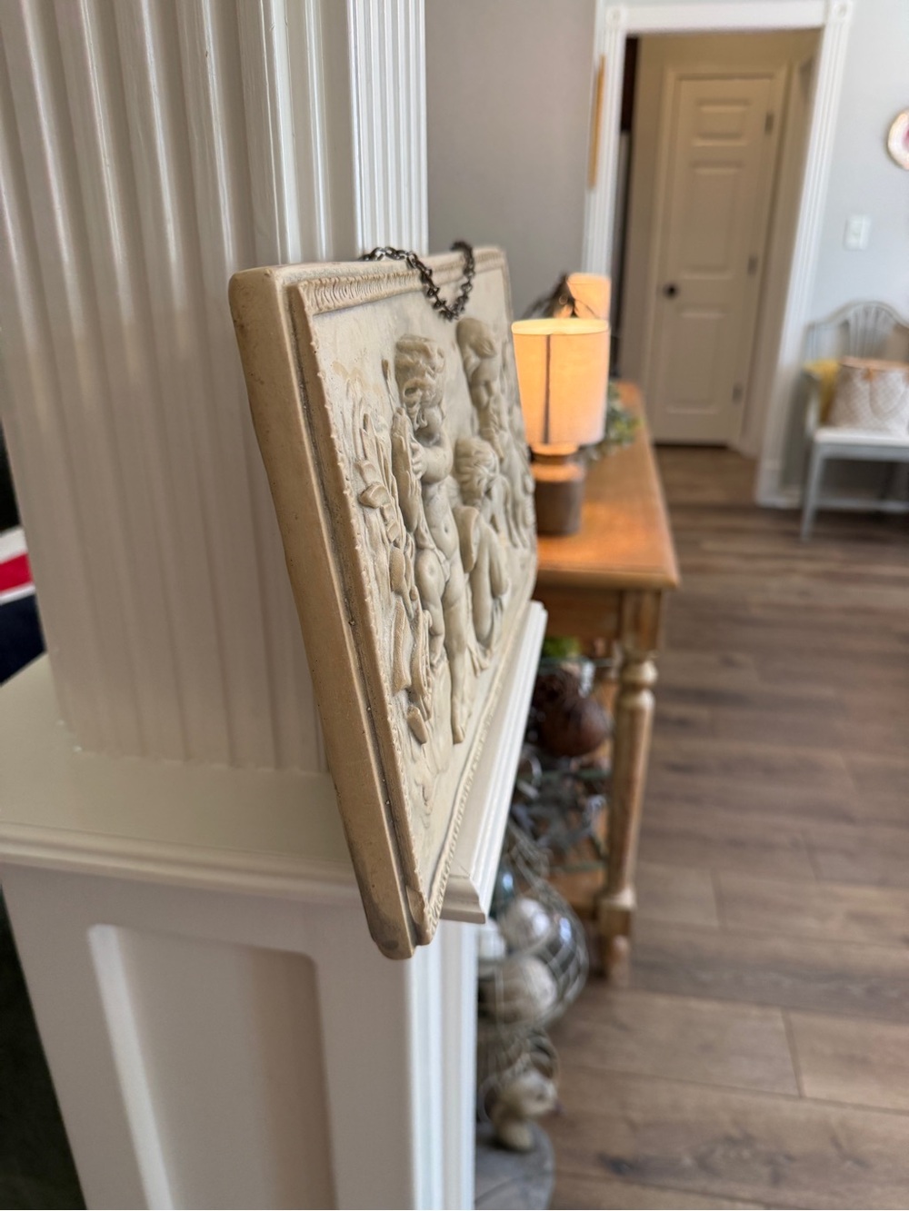 Vintage Chalkware Cherub Musical High‑Relief Wall Plaque – Cream Neoclassical - Picture 9 of 14
